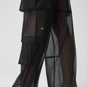 ALO Yoga Black Wide-Leg Mesh Pants